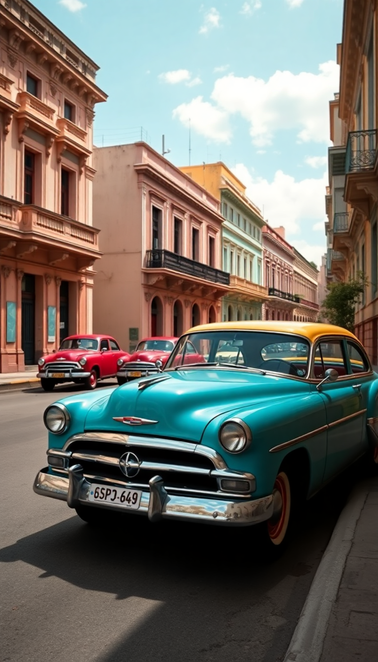 Old Havana Classic Cars Pastel Photorealistic Wallpaper