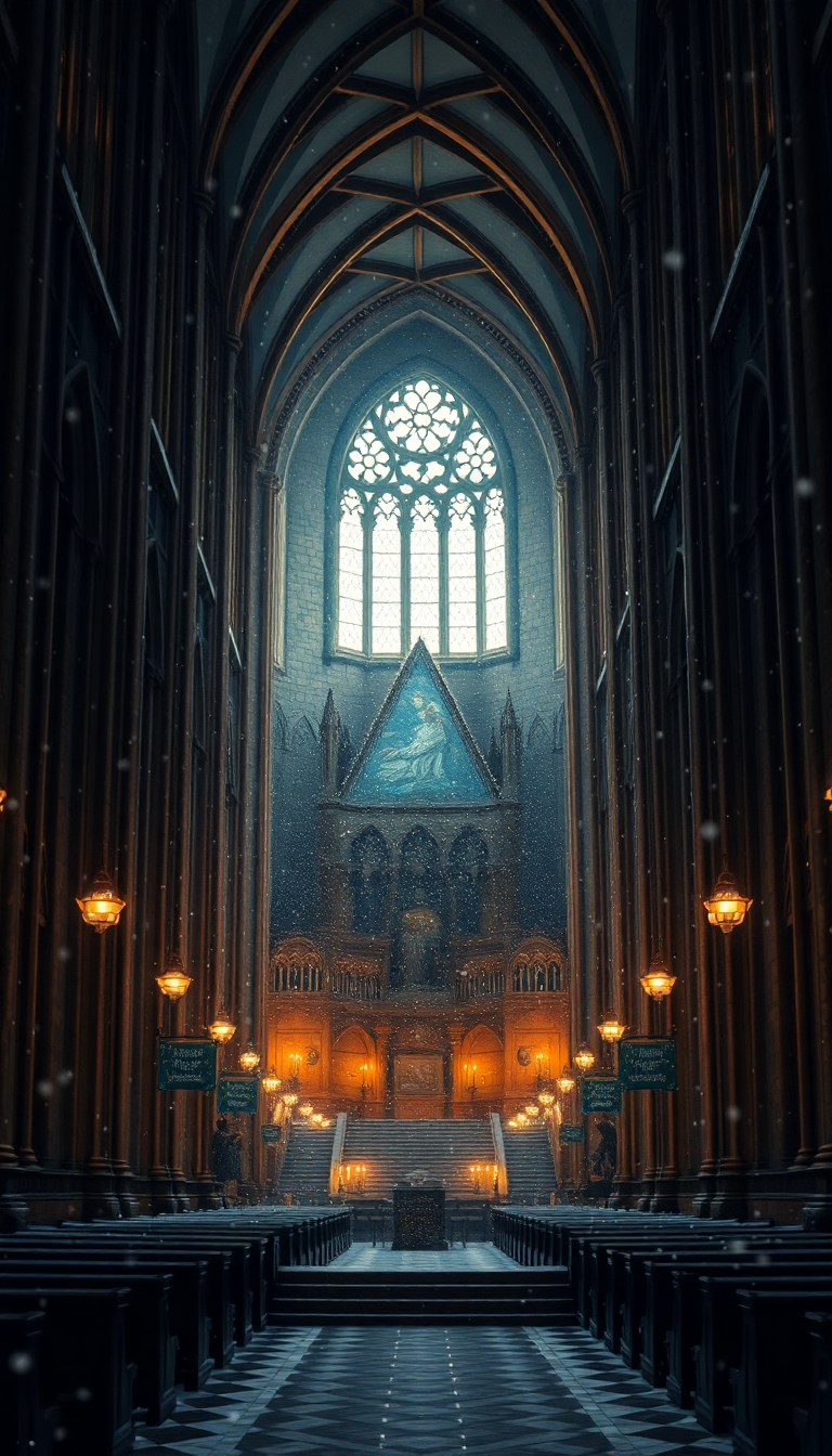 Sharp Gothic Cathedral Interior Candlelight Photorealistic Wallpaper