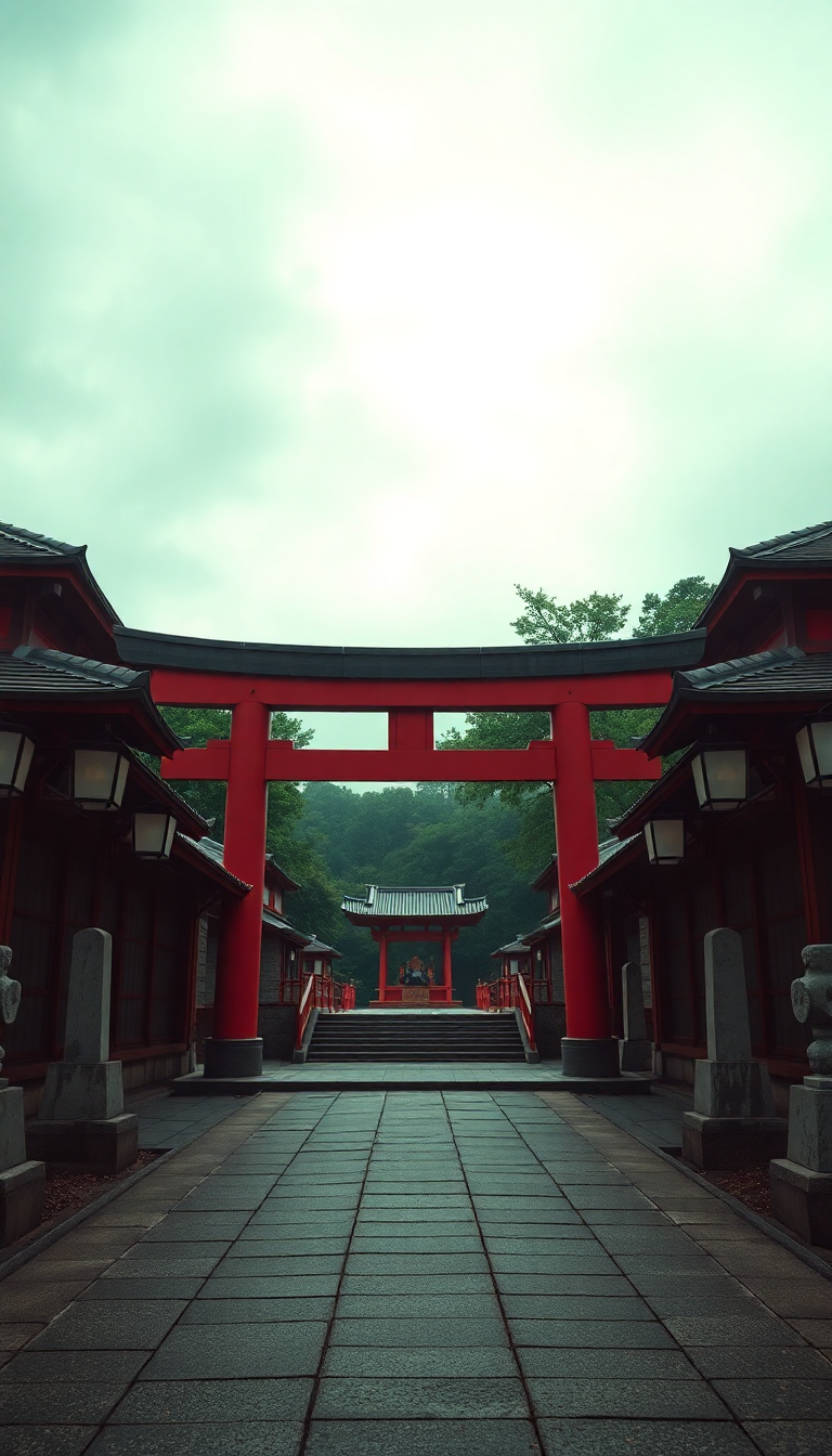 Opulent Japanese Temple Gate Torii Photorealistic Wallpaper