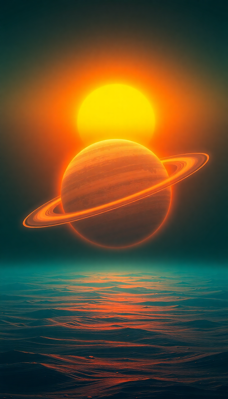 Bold Massive Ringed Planet Rising Photorealistic Wallpaper