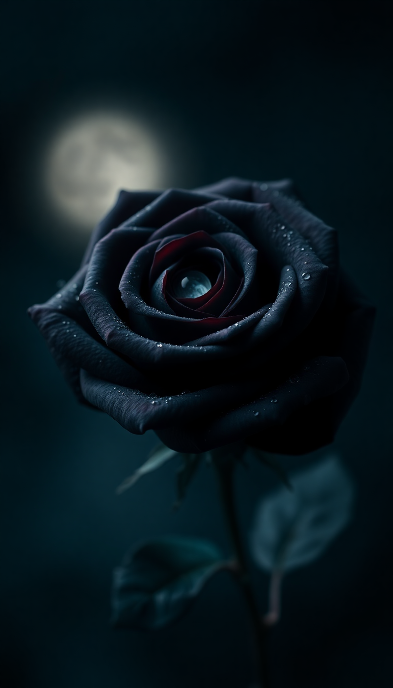 Exquisite Black Rose With Water Photorealistic Wallpaper