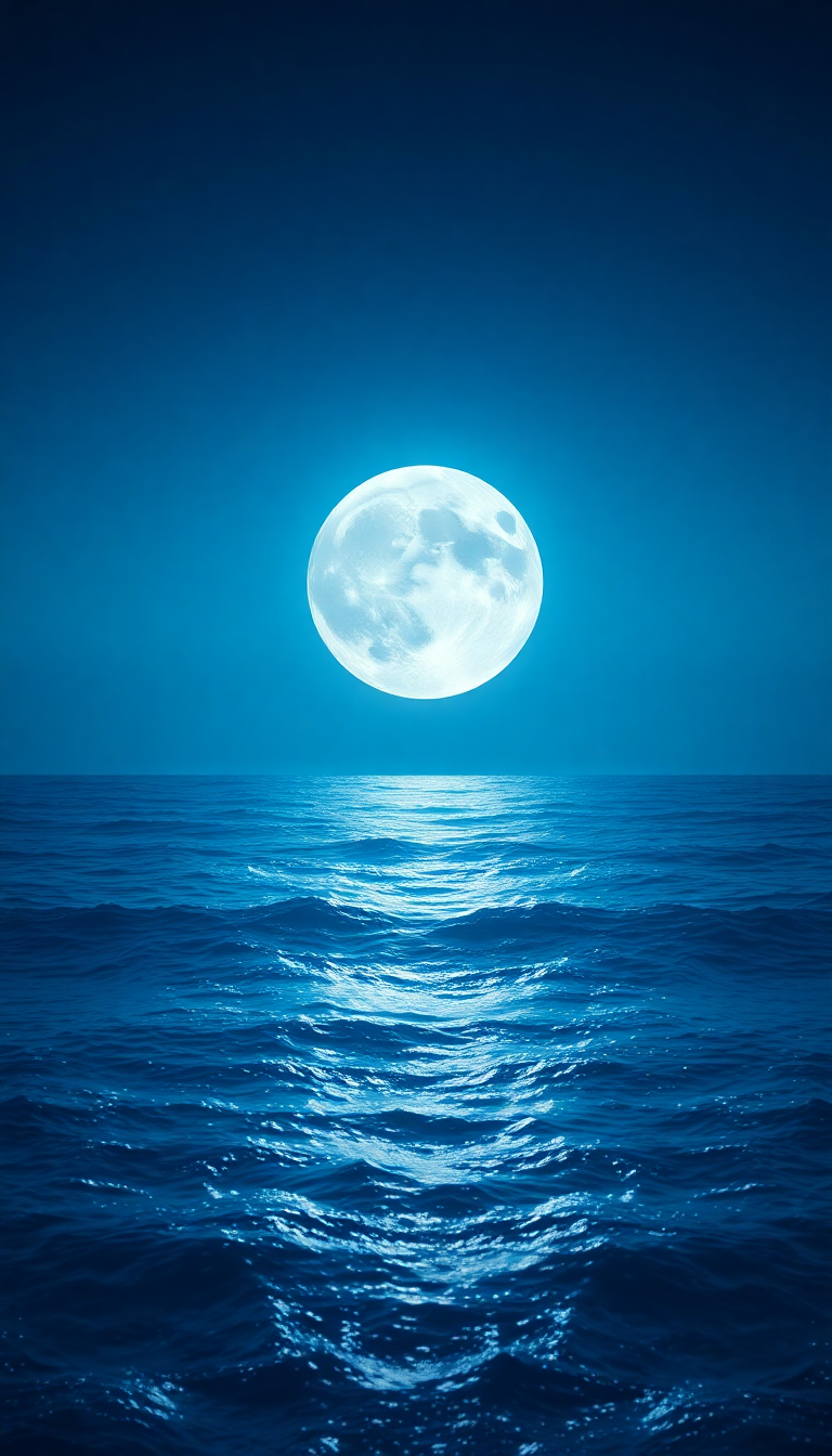 Wild Giant Moon Touching Ocean Digital art Wallpaper