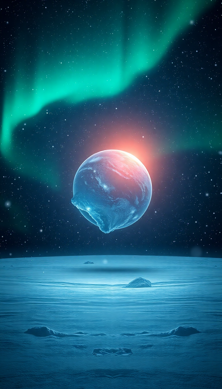 Cosmic Lonely Satellite Orbiting Ice Photorealistic Wallpaper