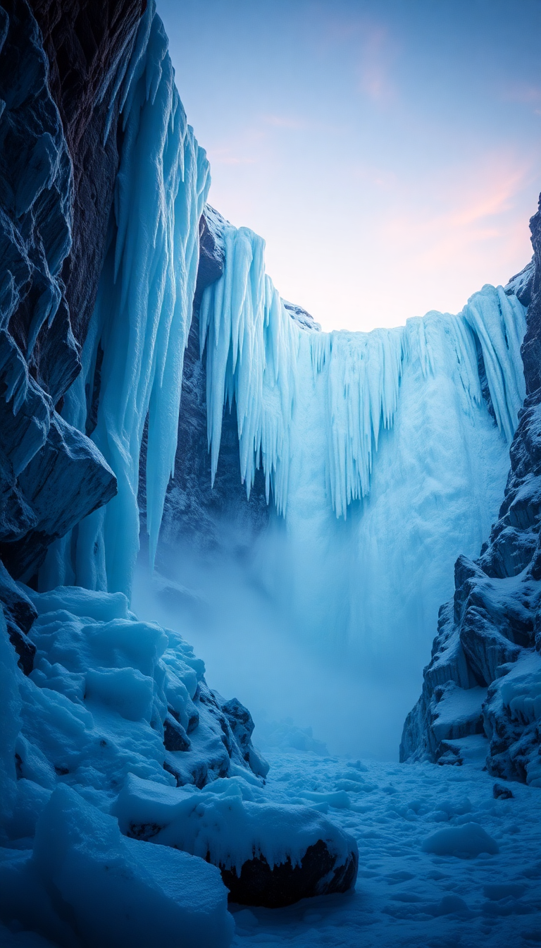 Charming Frozen Waterfall Ice Formations Photorealistic Wallpaper