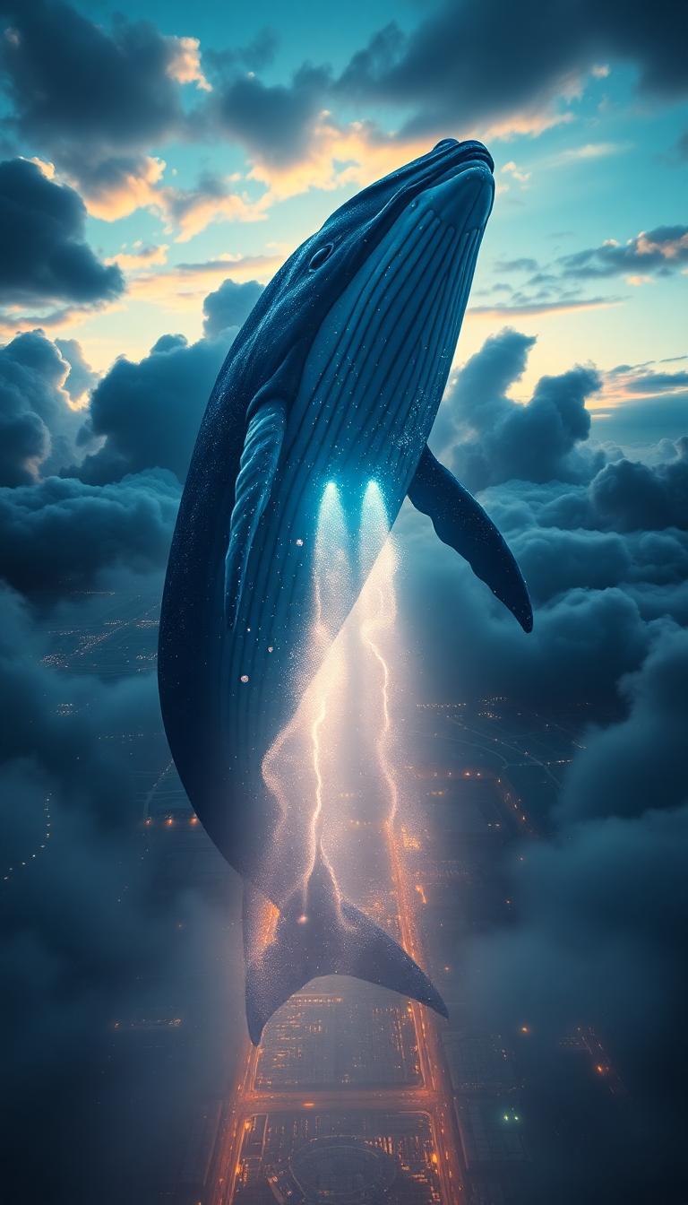 Noble Giant Whale Swimming Through Digital art Wallpaper