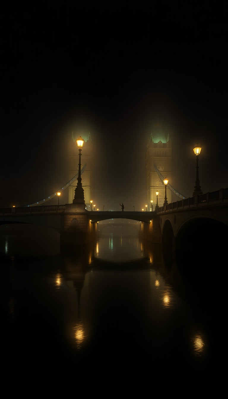 Foggy London Bridge Vintage Lampposts Minimalist Wallpaper