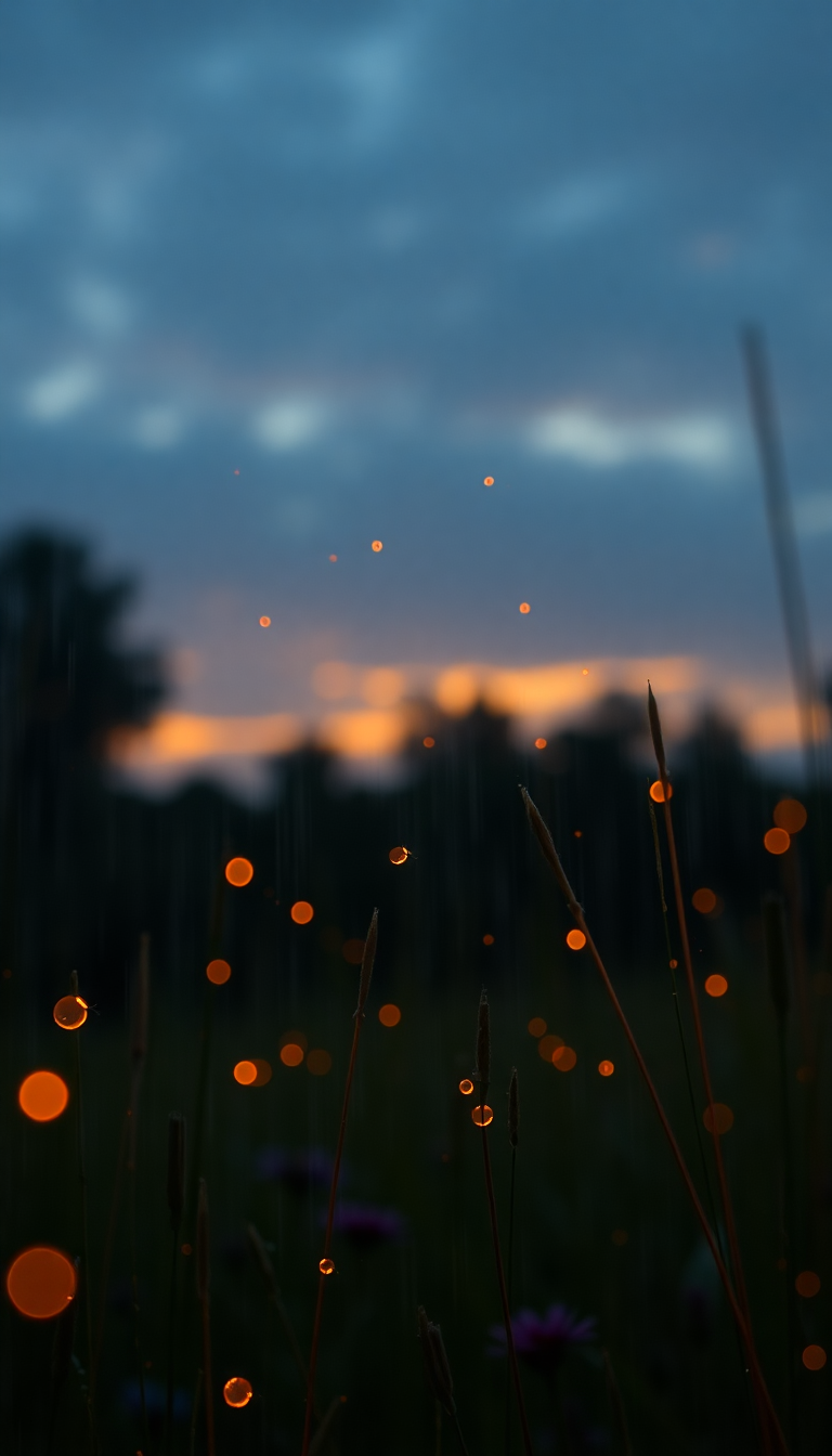 Fireflies Dancing Summer Meadow Twilight Photorealistic Wallpaper