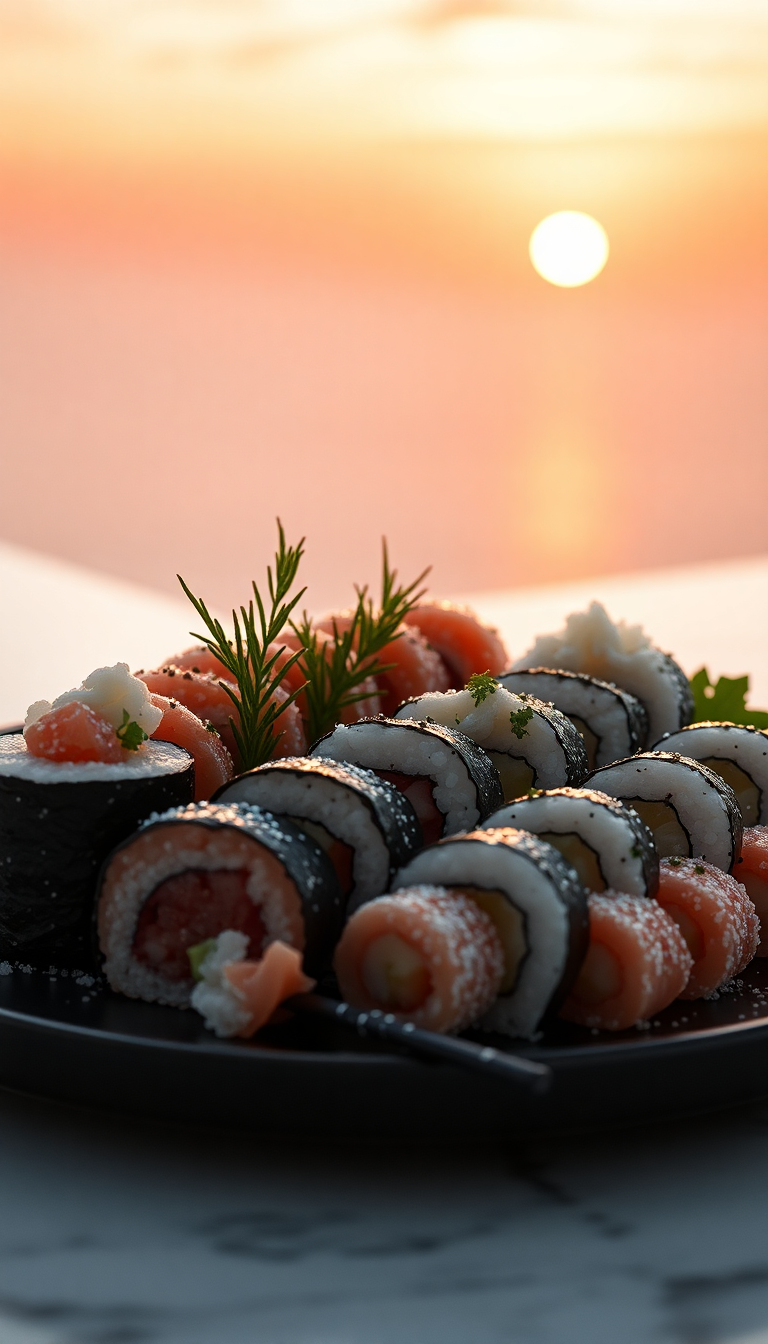 Infinite Fresh Sushi Arrangement Artistic Photorealistic Wallpaper