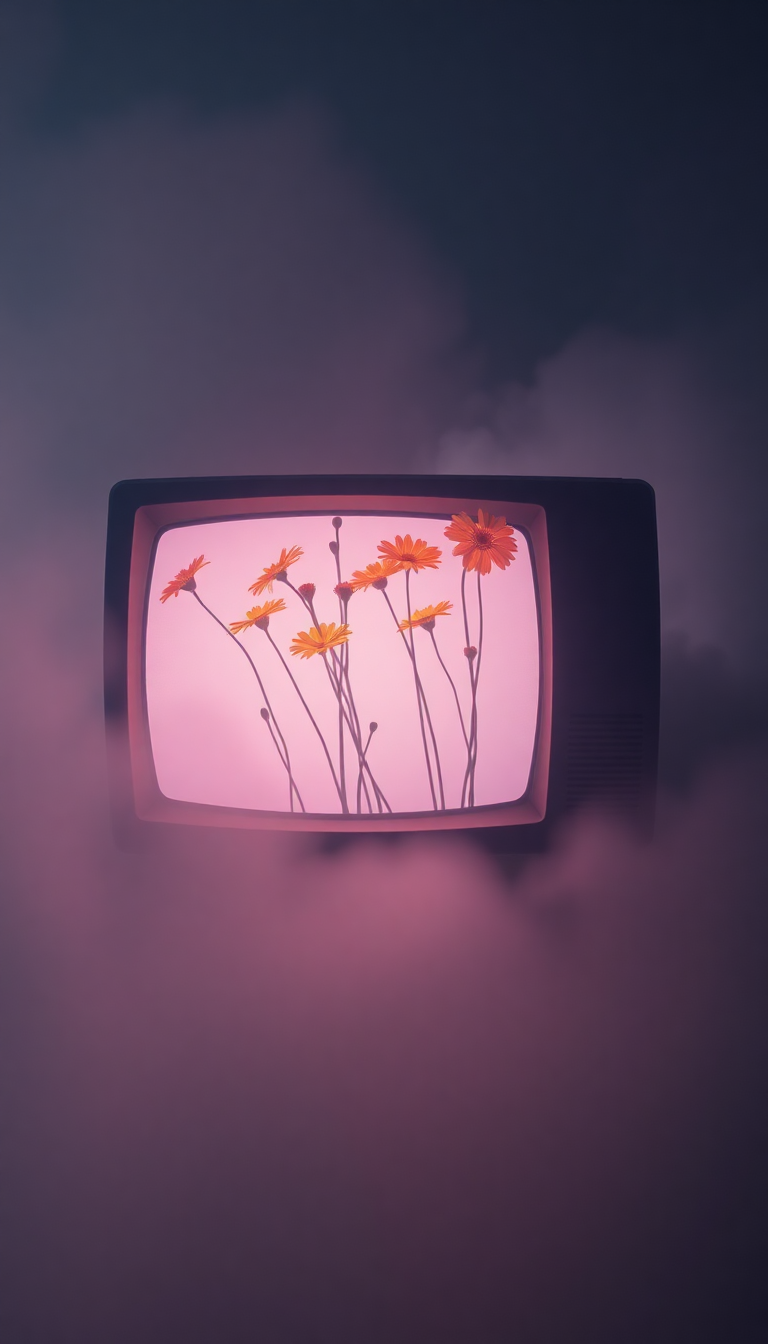 Flowers Growing From Old Television Minimalist Wallpaper
