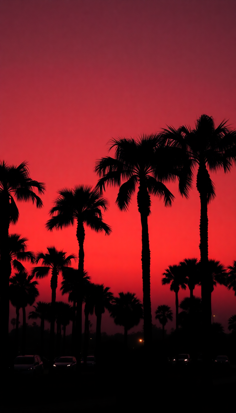 80s Synthwave Grid Sunset Palm Aesthetic Wallpaper