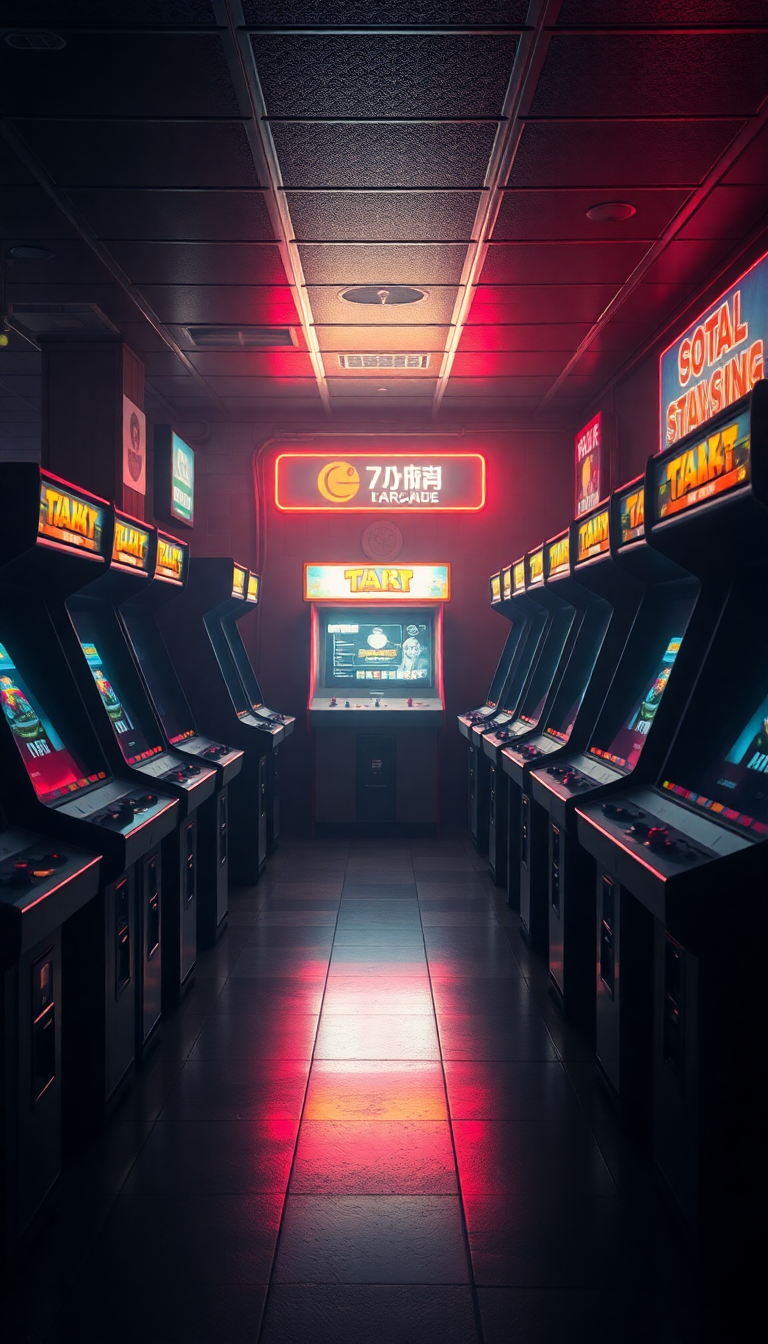 Magnificent Old Arcade Machines Dark Photorealistic Wallpaper