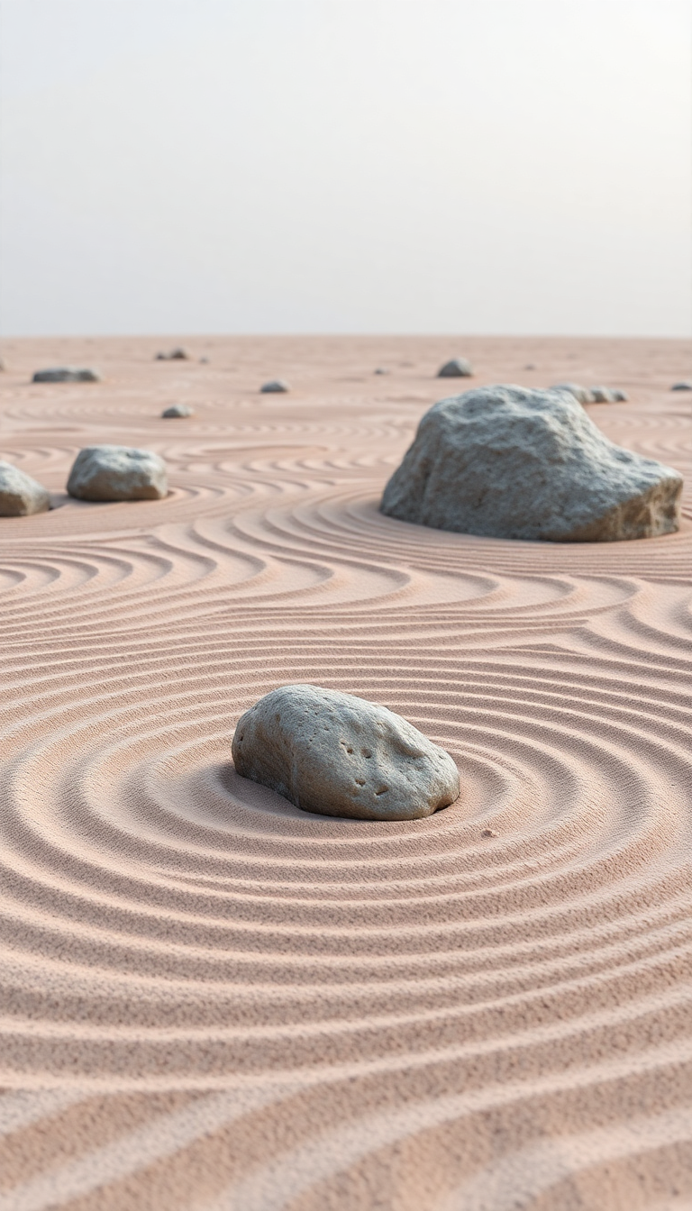 Enchanting Zen Rock Garden Raked Photorealistic Wallpaper