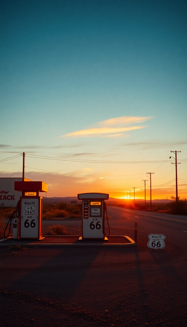 Classic Old Gas Station Desert Photorealistic Wallpaper