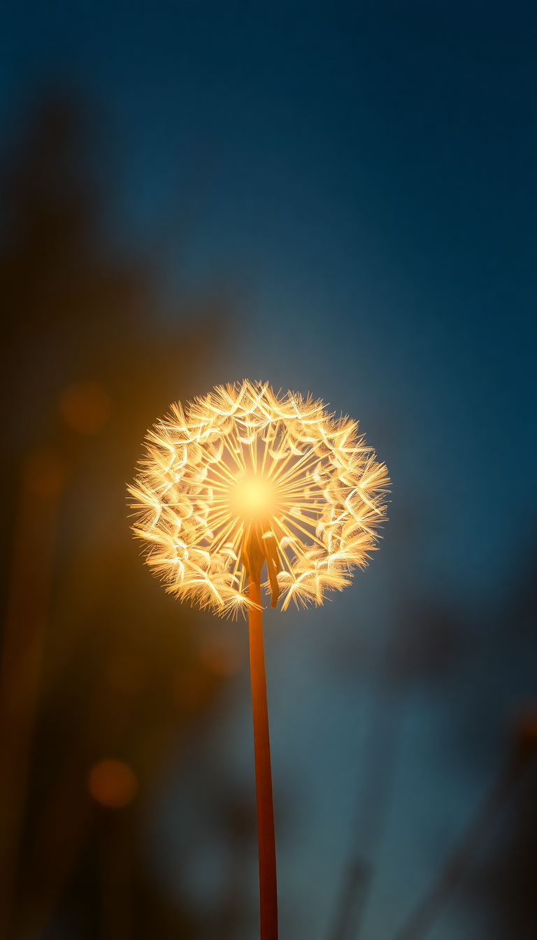 Dandelion Seeds Floating Golden Sunlight Digital art Wallpaper