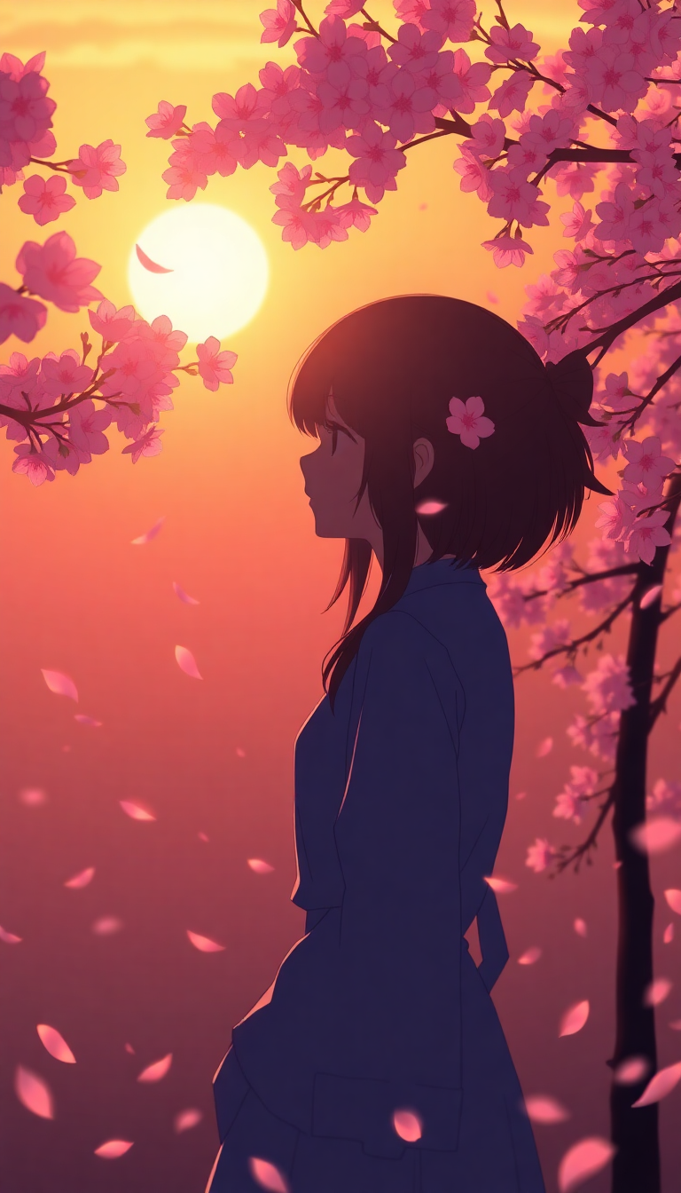 Enchanting Cherry Blossom Petals Falling Anime Wallpaper
