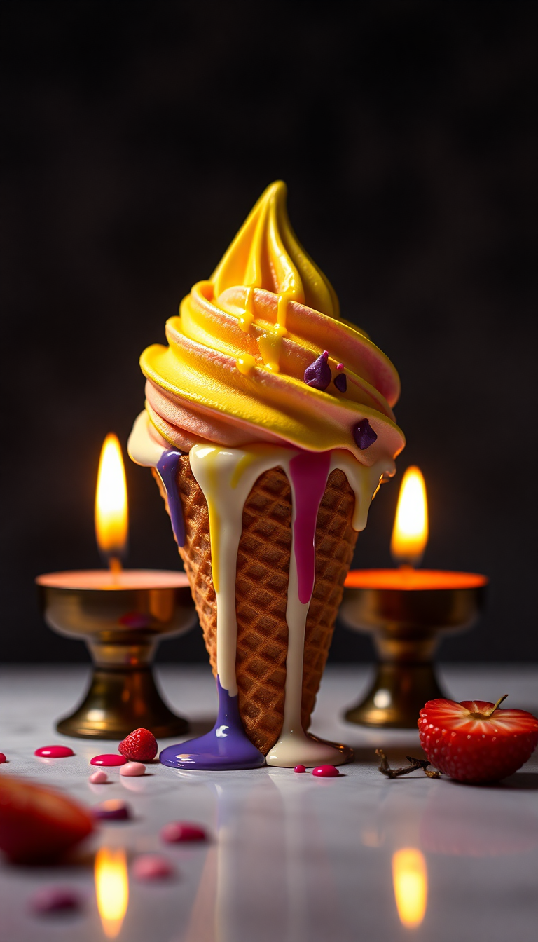 Deep Ice Cream Cone Melting Photorealistic Wallpaper