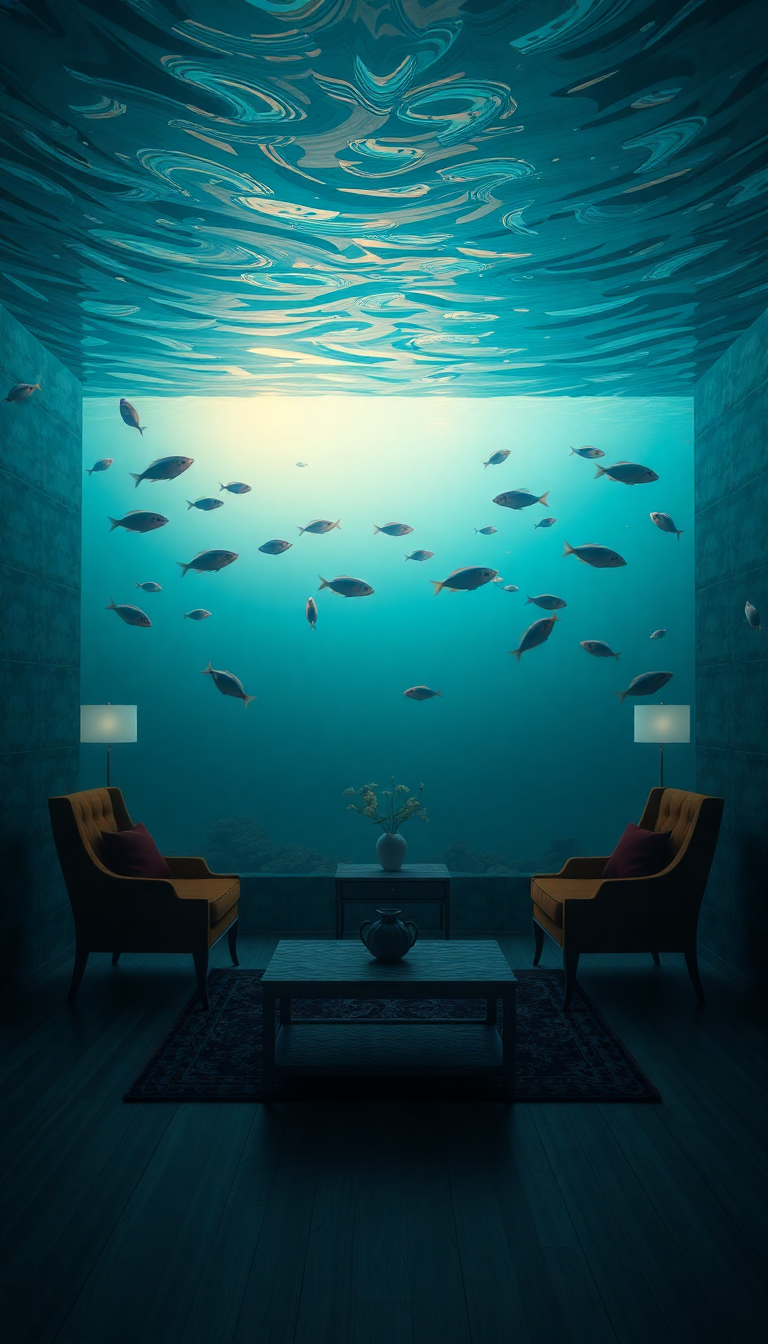 Serene Room Underwater Furniture Floating Digital art Wallpaper