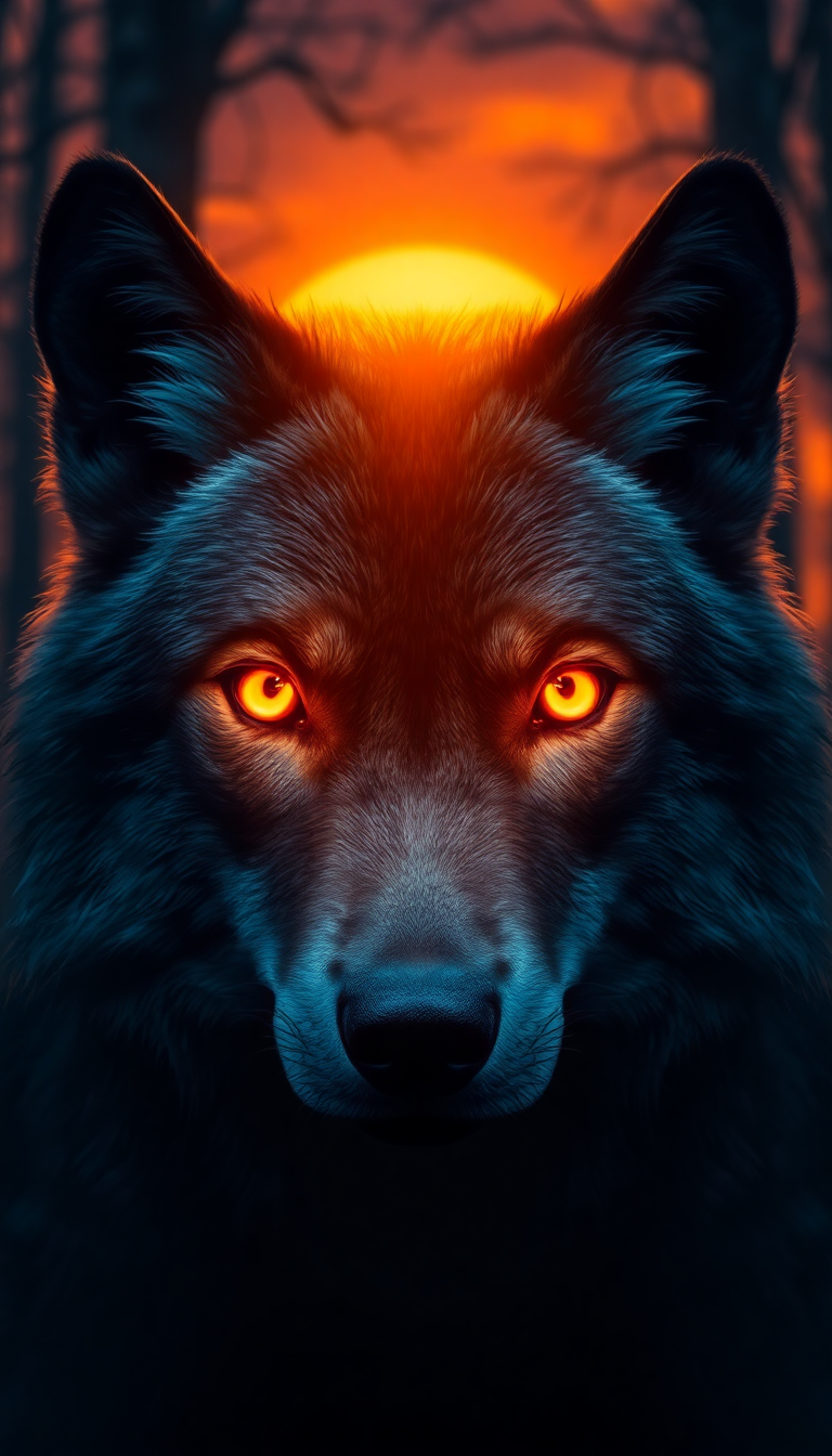Wolf Eyes Glowing Dark Forest Digital art Wallpaper