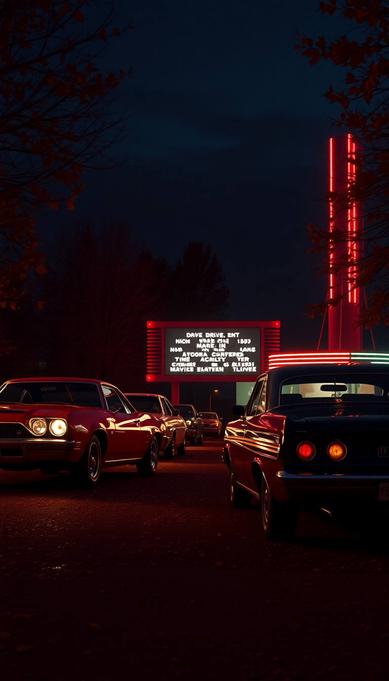 Warm Drive-in Movie Theater Night Photorealistic Wallpaper