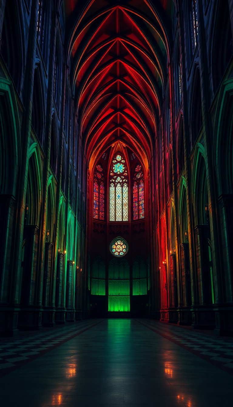 Sacred Gothic Cathedral Interior Candlelight Photorealistic Wallpaper