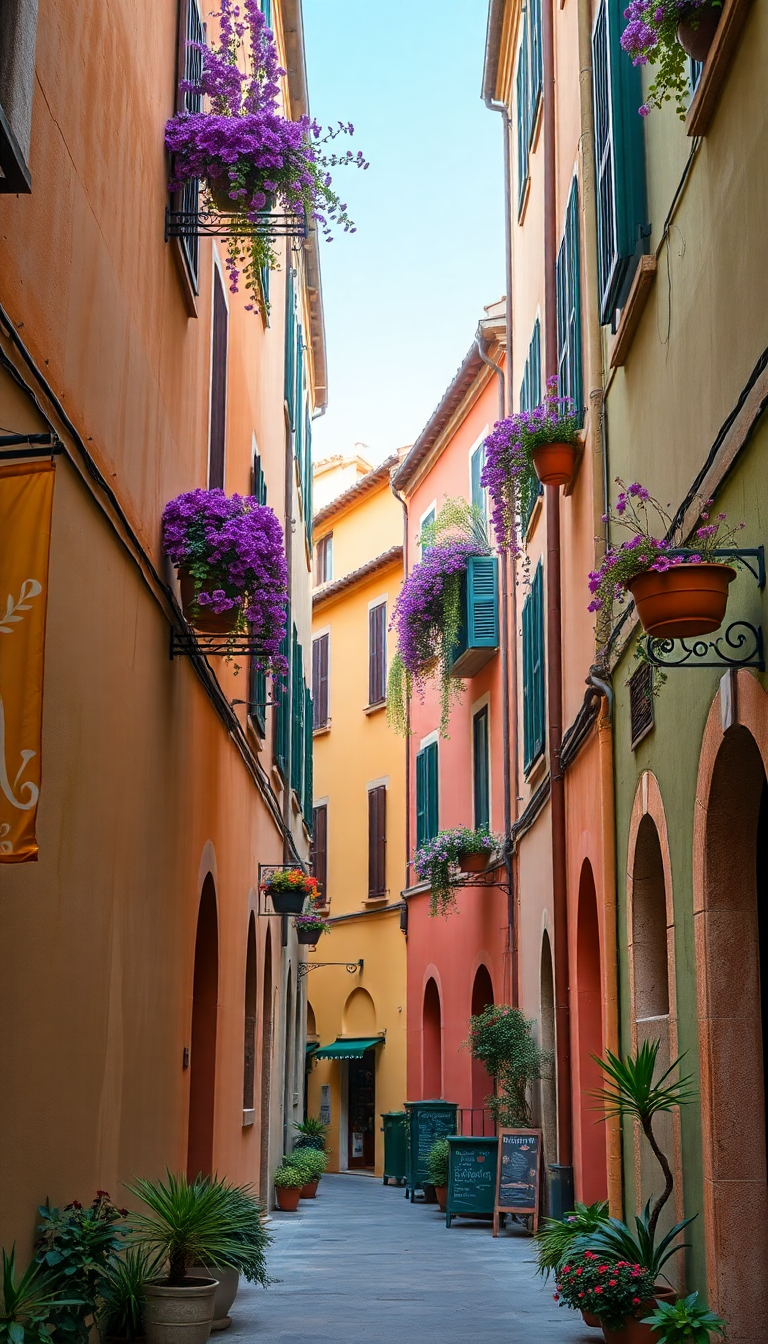 Gentle Narrow Italian Alley Colorful Photorealistic Wallpaper