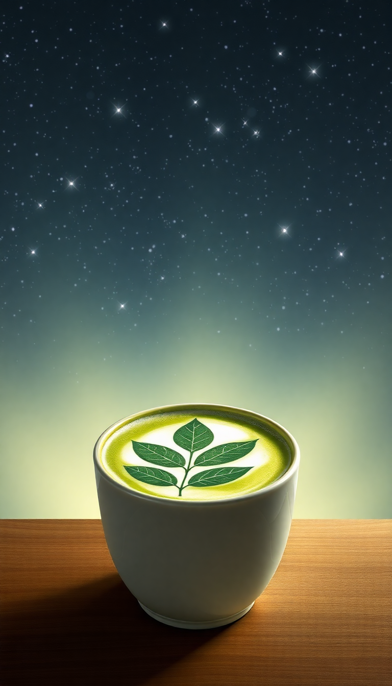 Exquisite Matcha Latte Art Leaf Photorealistic Wallpaper