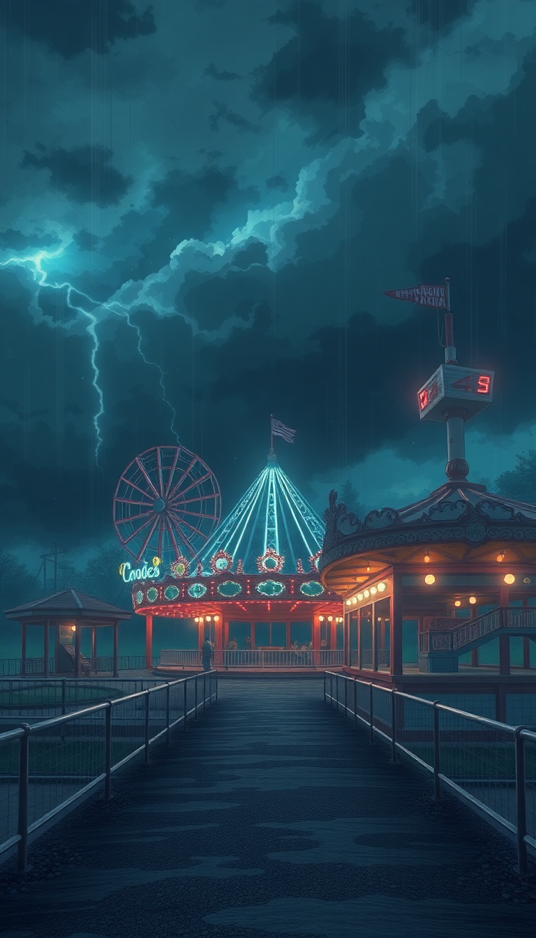 Tranquil Abandoned Amusement Park Anime Anime Wallpaper