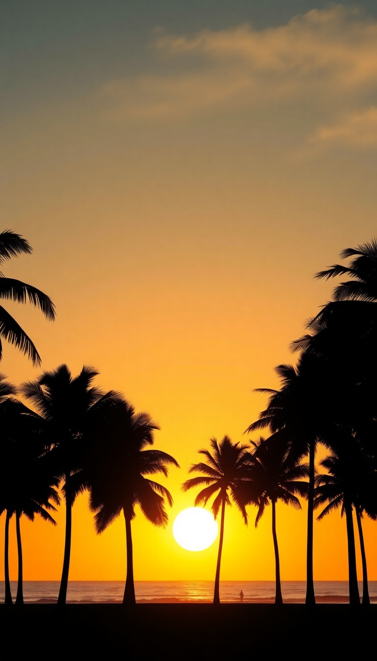 Infinite Summer Sunset Beach Silhouette Photorealistic Wallpaper