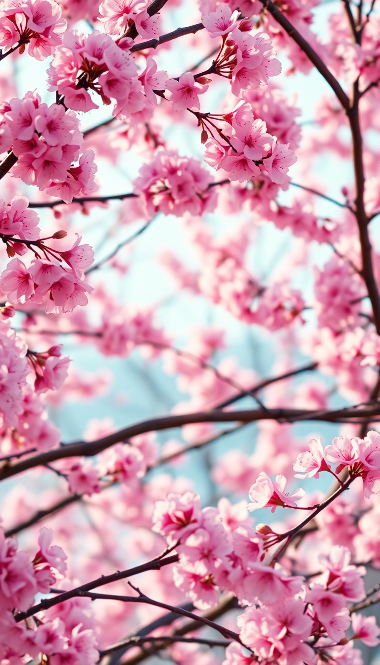 Fierce Spring Cherry Blossoms Japan Photorealistic Wallpaper