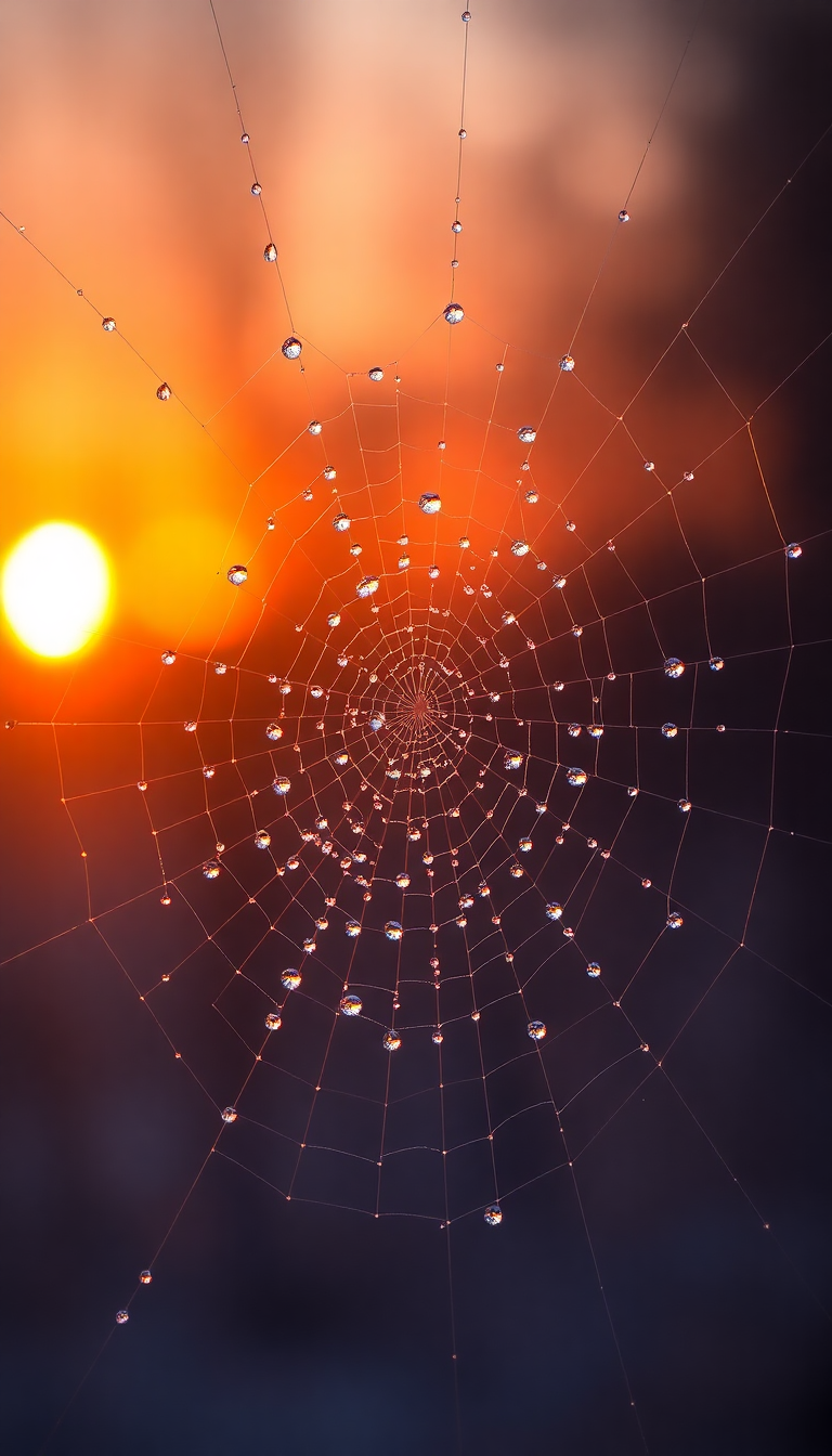 Dew Drops Spiderweb Morning Light Aesthetic Wallpaper