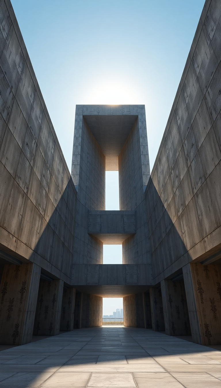 Serene Brutalist Architecture Concrete Geometric Photorealistic Wallpaper