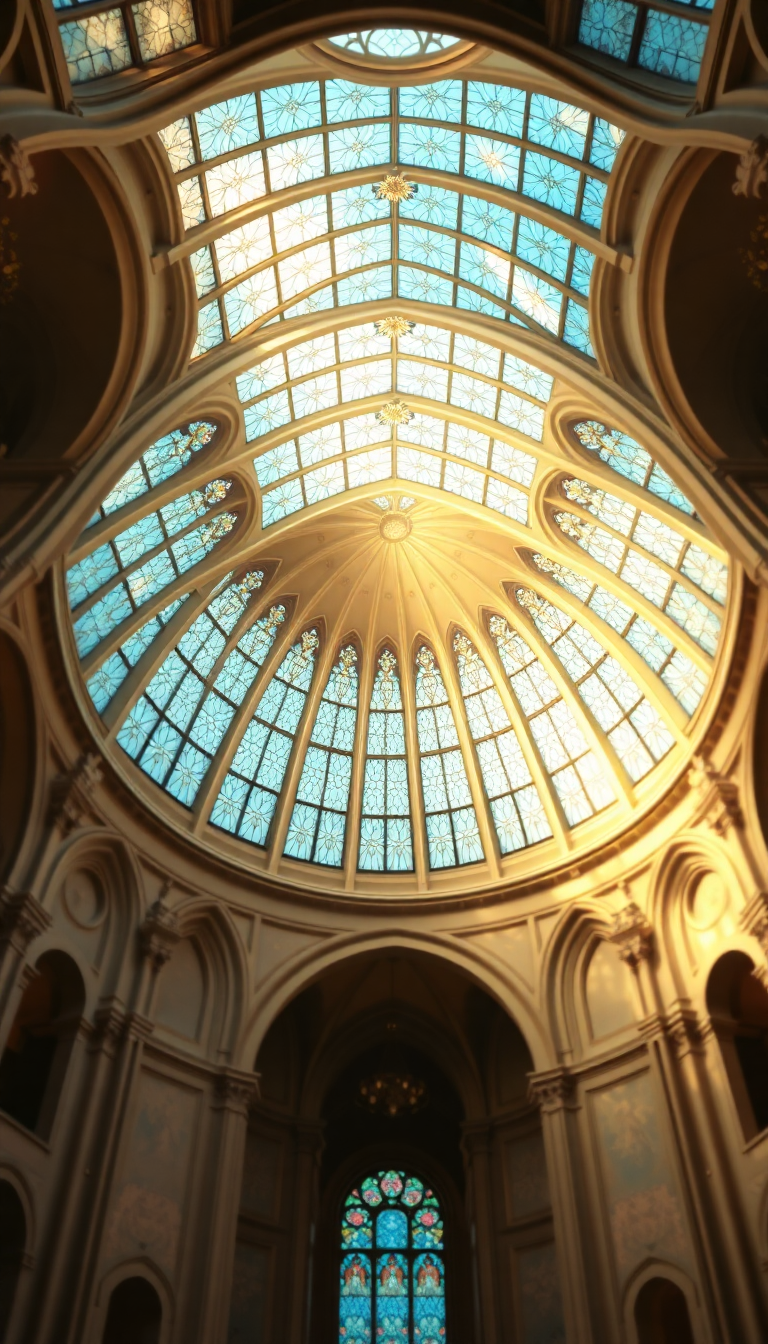 Luminous Cathedral Ceiling Stained Glass Photorealistic Wallpaper
