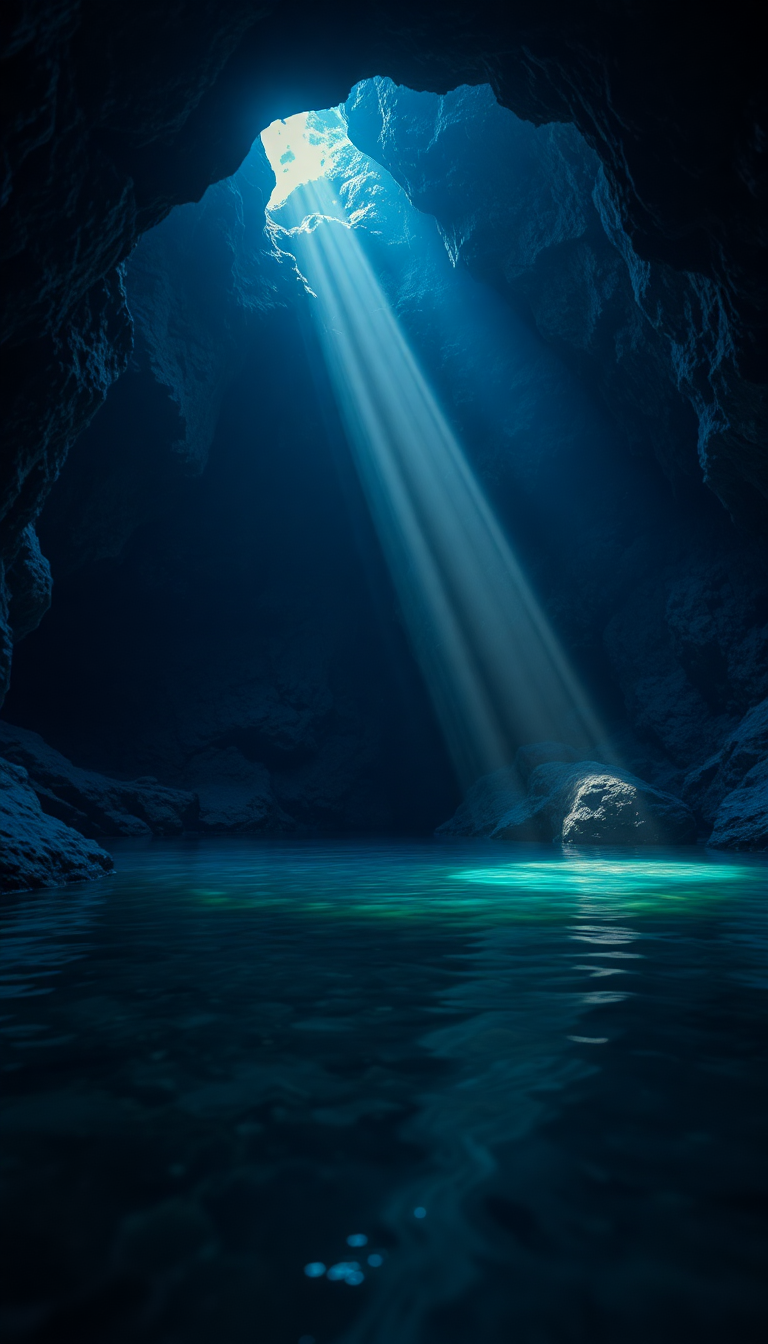 Sharp Underwater Cave Entrance Light Photorealistic Wallpaper