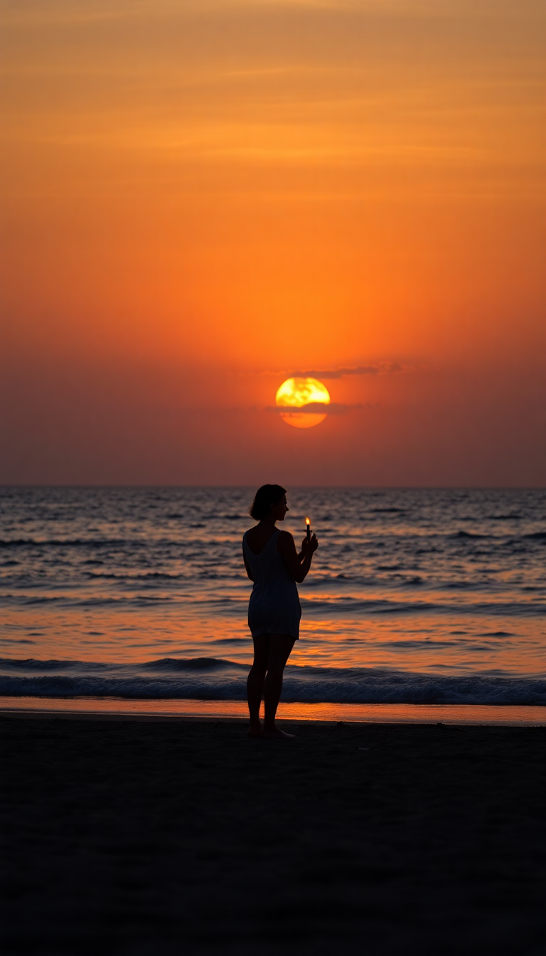 Deep Beach Sunset Golden Hour Photorealistic Wallpaper