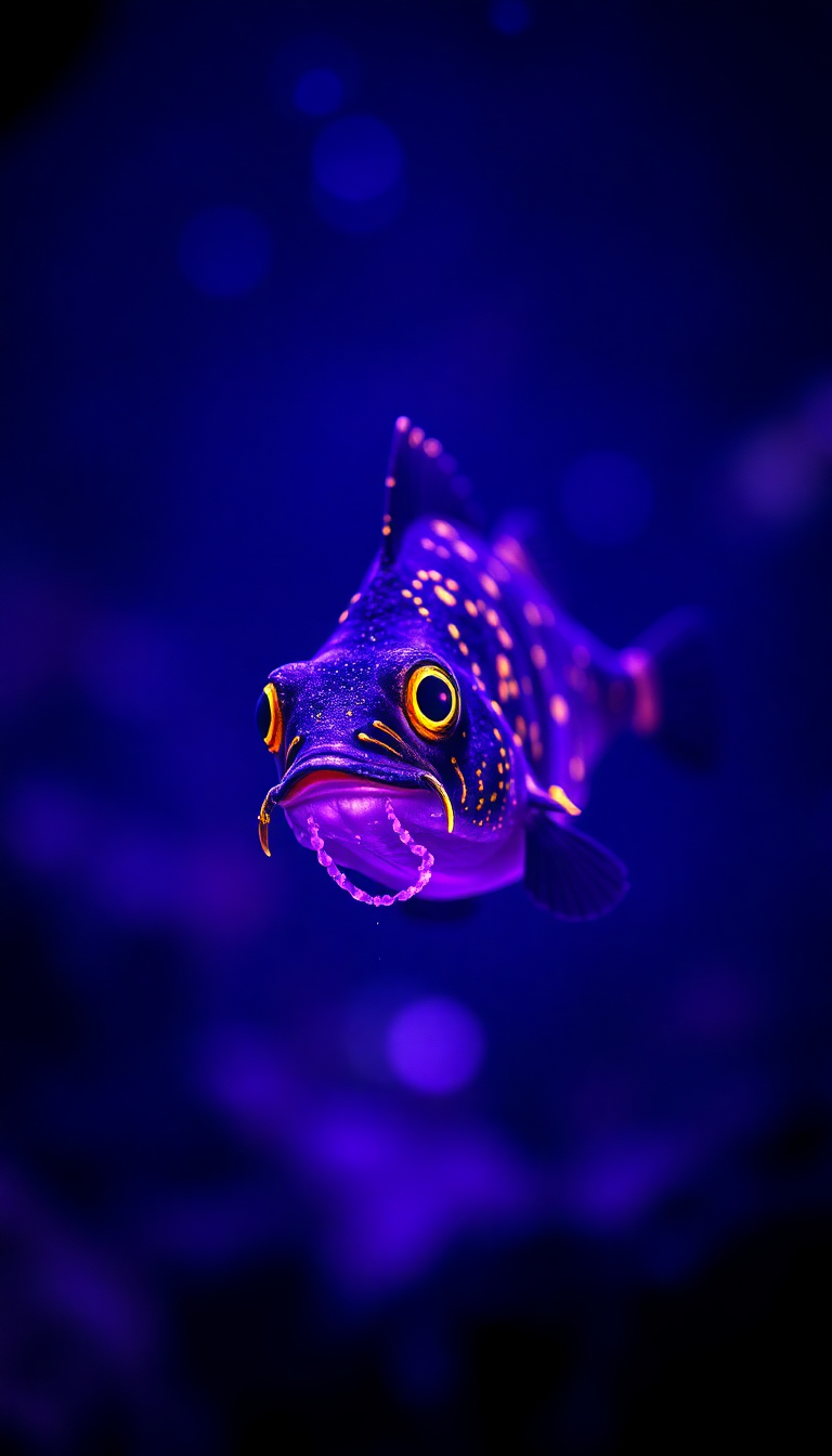 Glossy Deep Sea Anglerfish Bioluminescent Digital art Wallpaper