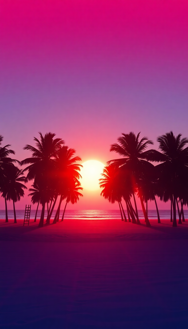 Summer Sunset Beach Silhouette Palm Aesthetic Wallpaper