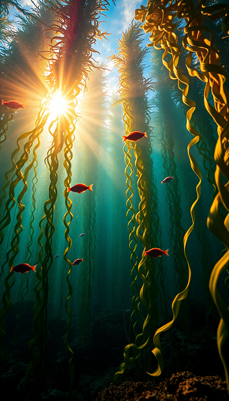 Majestic Underwater Forest Kelp Swaying Photorealistic Wallpaper