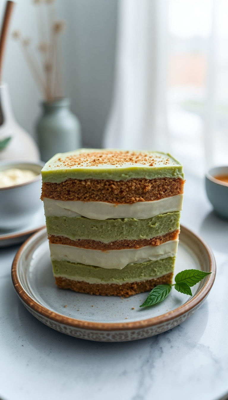 Dynamic Matcha Tiramisu Layers Green Photorealistic Wallpaper