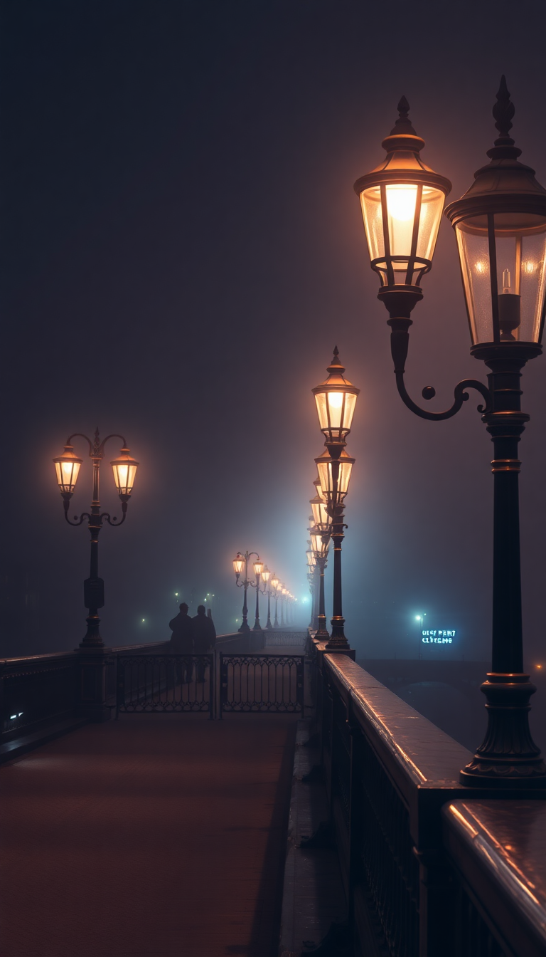 Serene Foggy London Bridge Vintage Photorealistic Wallpaper