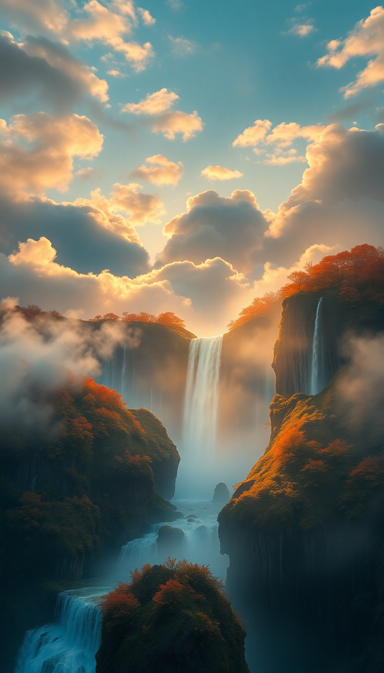 Fierce Floating Islands Waterfalls Flowing Digital art Wallpaper