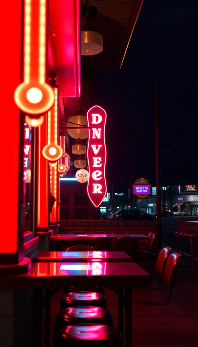 Breathtaking Retro Diner Neon Signs Photorealistic Wallpaper