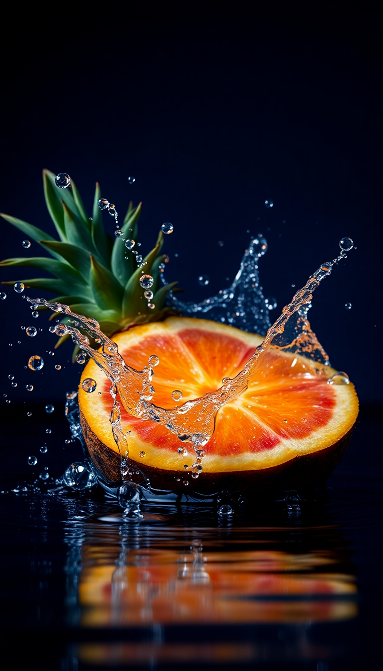Dazzling Tropical Fruit Splash Water Photorealistic Wallpaper