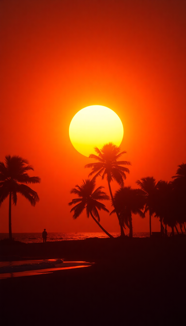 Cool Summer Sunset Beach Silhouette Photorealistic Wallpaper