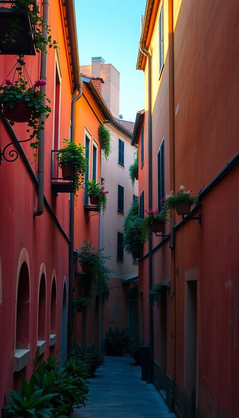 Bold Narrow Italian Alley Colorful Photorealistic Wallpaper