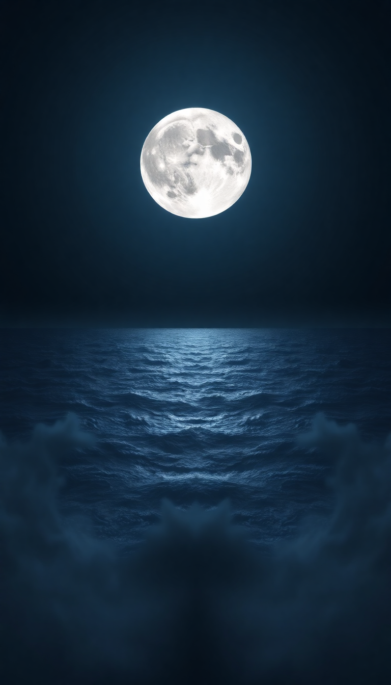 Classic Giant Moon Touching Ocean Digital art Wallpaper