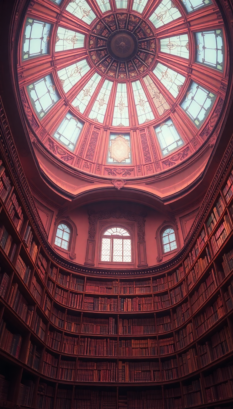 Library Spiral Dome Ceiling Old Anime Wallpaper