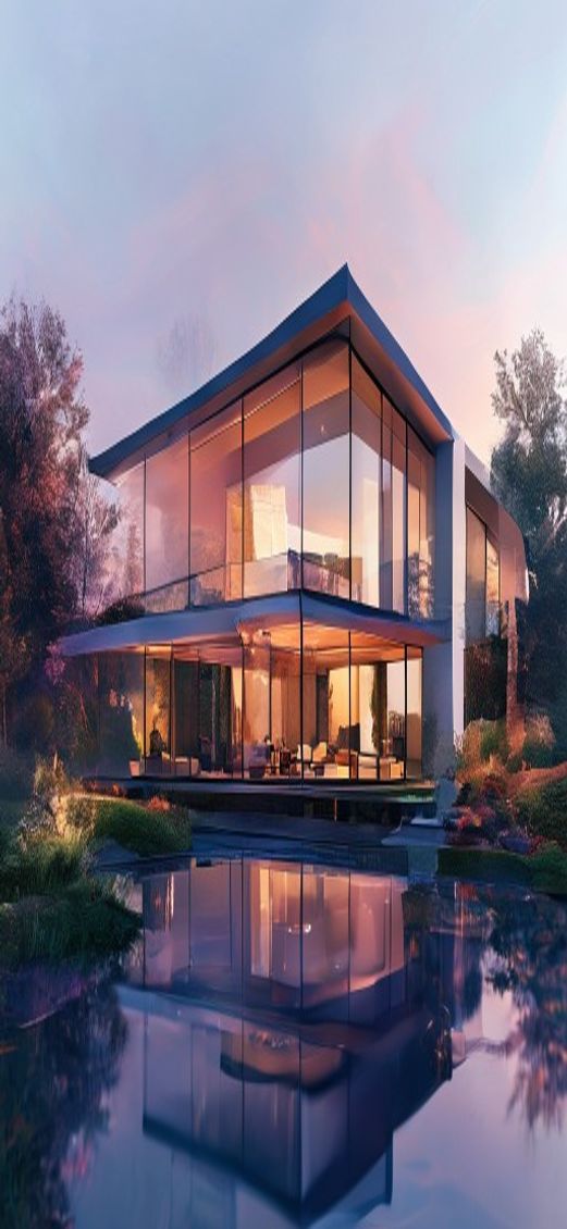 Modern Minimalist House Glass Walls Digital art Wallpaper