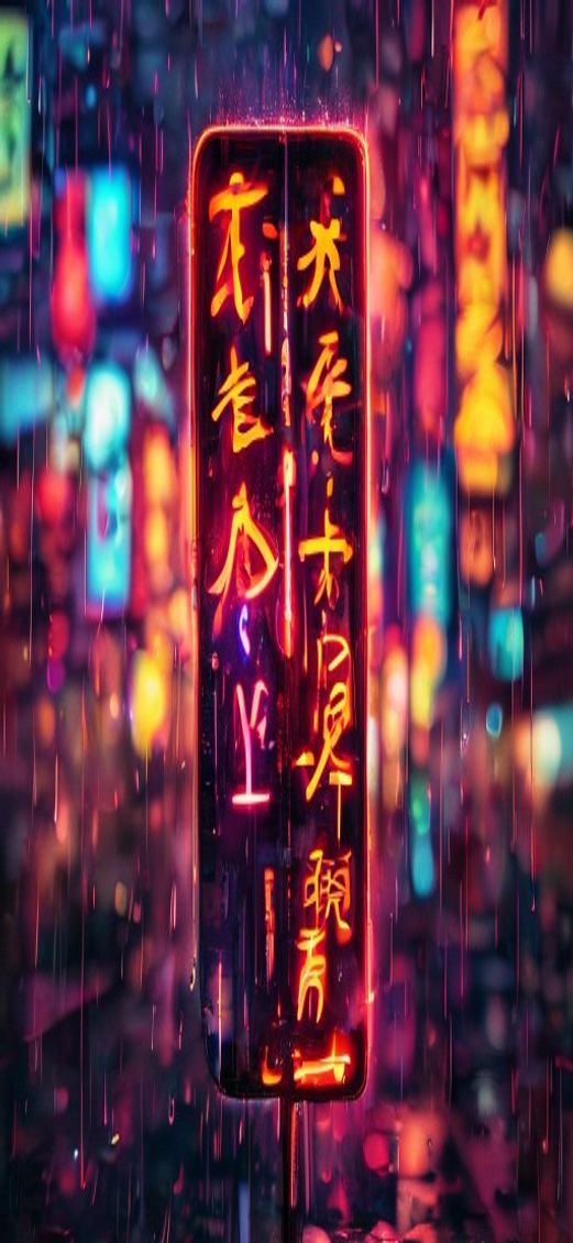 Dramatic Neon Signs Chinese Characters Digital art Wallpaper