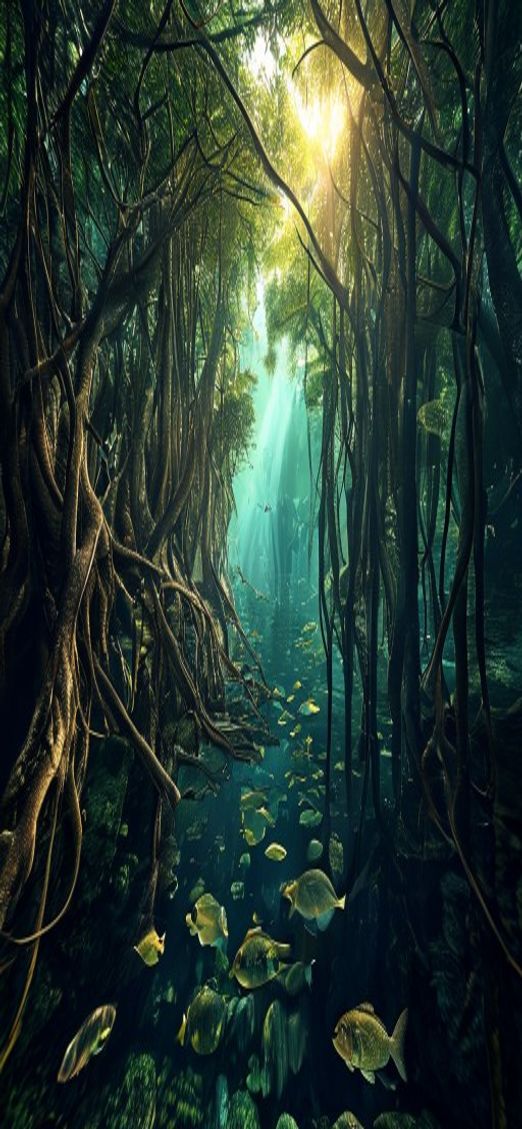 Gorgeous Mangrove Forest Roots Underwater Photorealistic Wallpaper