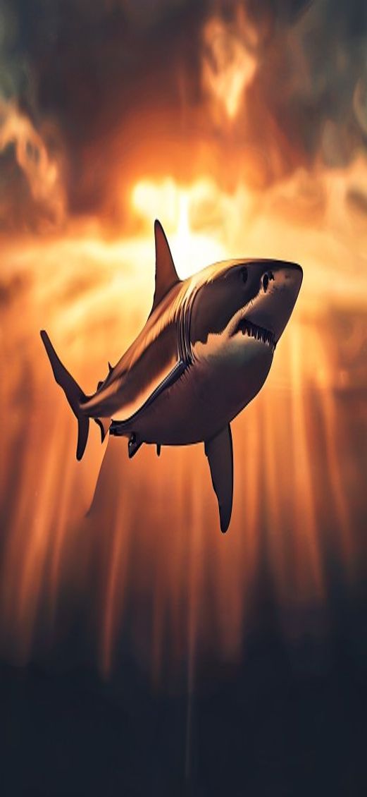 Glowing Shark Silhouette From Below Photorealistic Wallpaper